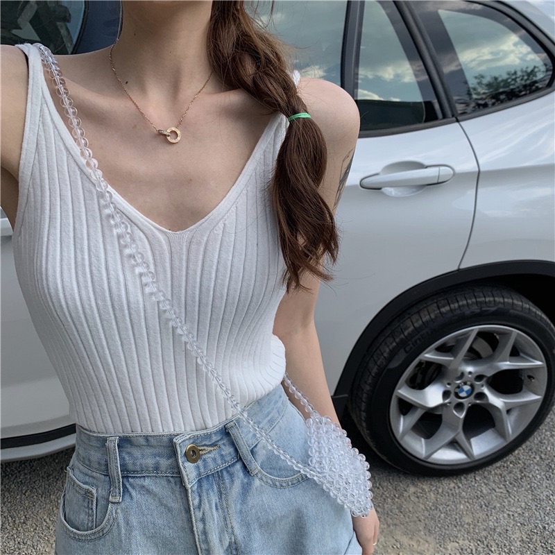 Áo 2 dây nữ, áo yếm dệt kim nữ mùa hè hot hít