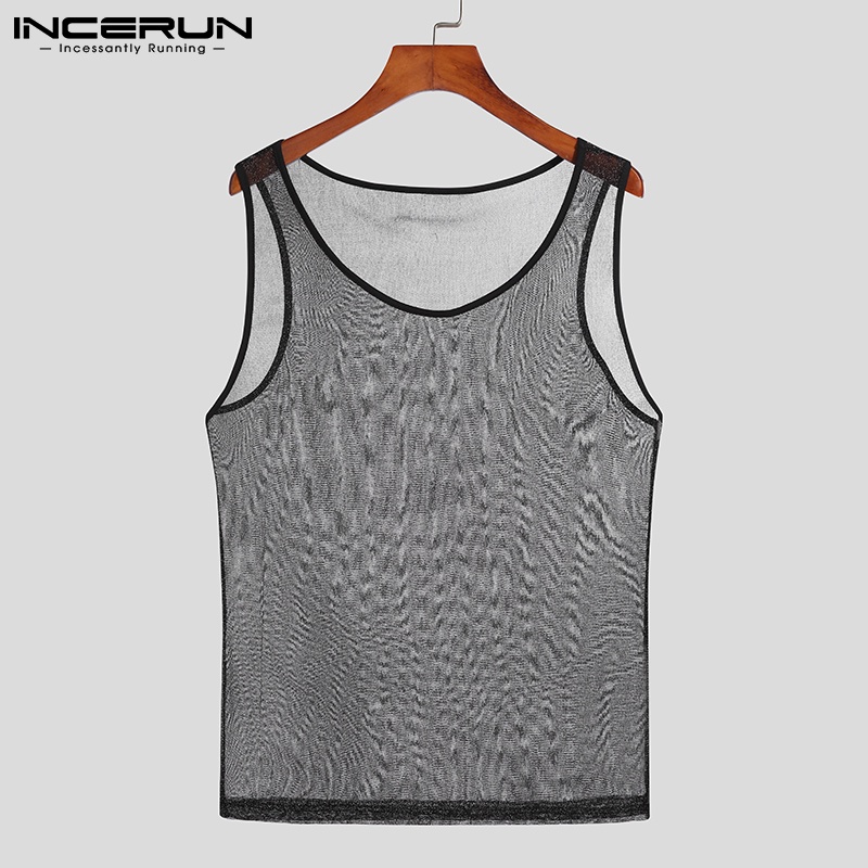 Áo ba lỗ INCERUN màu đen thoáng khí thoải mái thời trang mùa hè cho nam