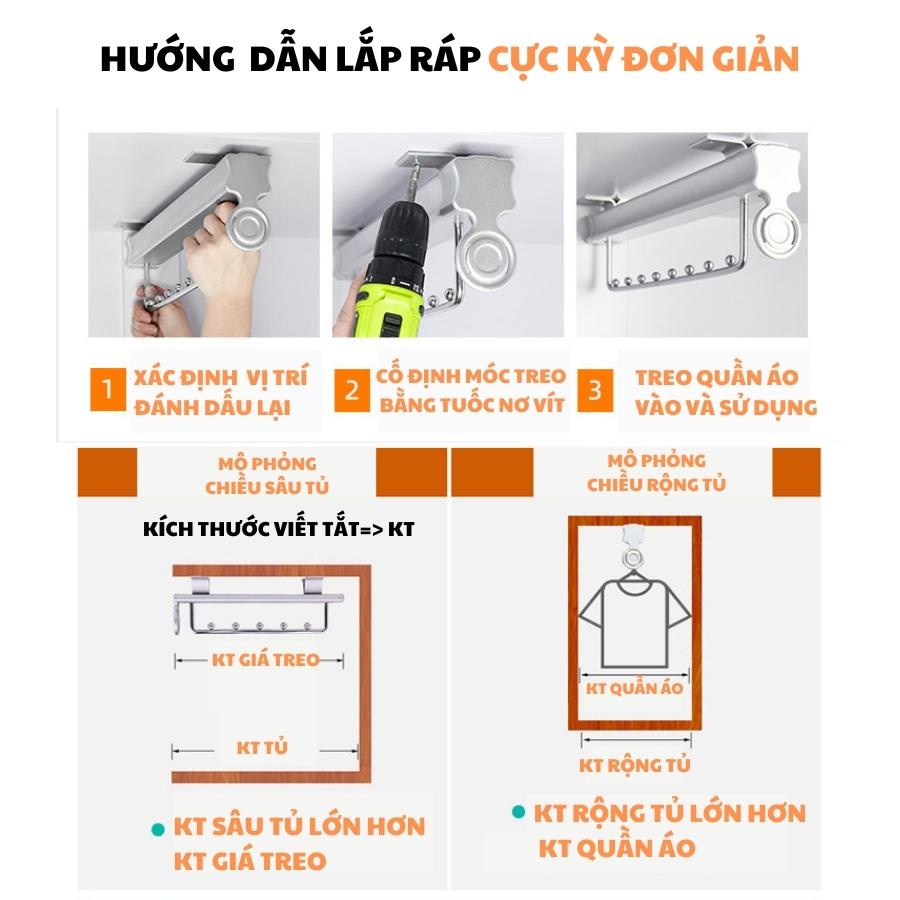 Móc treo quần áo gắn tủ thông minh thanh treo quần áo bằng kim loại có thể kéo ra đẩy vào tiết kiệm diện tích