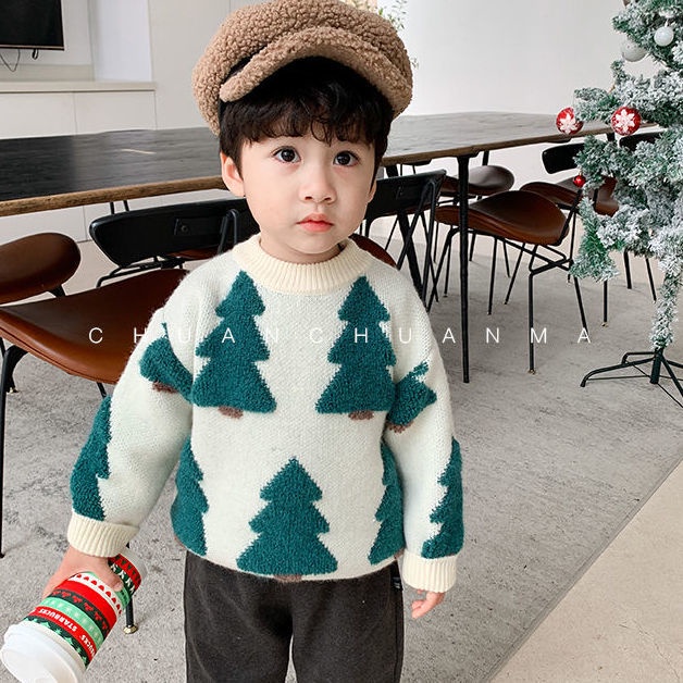 Áo sweater màu đỏ/ xanh lá cây họa tiết Giáng Sinh đáng yêu dành cho bé trai
