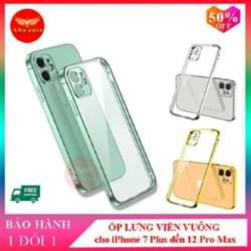 Ốp điện thoại mềm hình vuông trong suốt viền mạ cho iPhone 6 6s 7 8 Pl Gold-Vàng,iphone11 Pro MAX