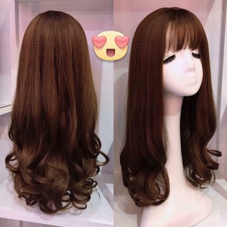 Tóc Giả Cả Đầu Tơ Cao Cấp Xoăn Lửng Nâu Đỏ