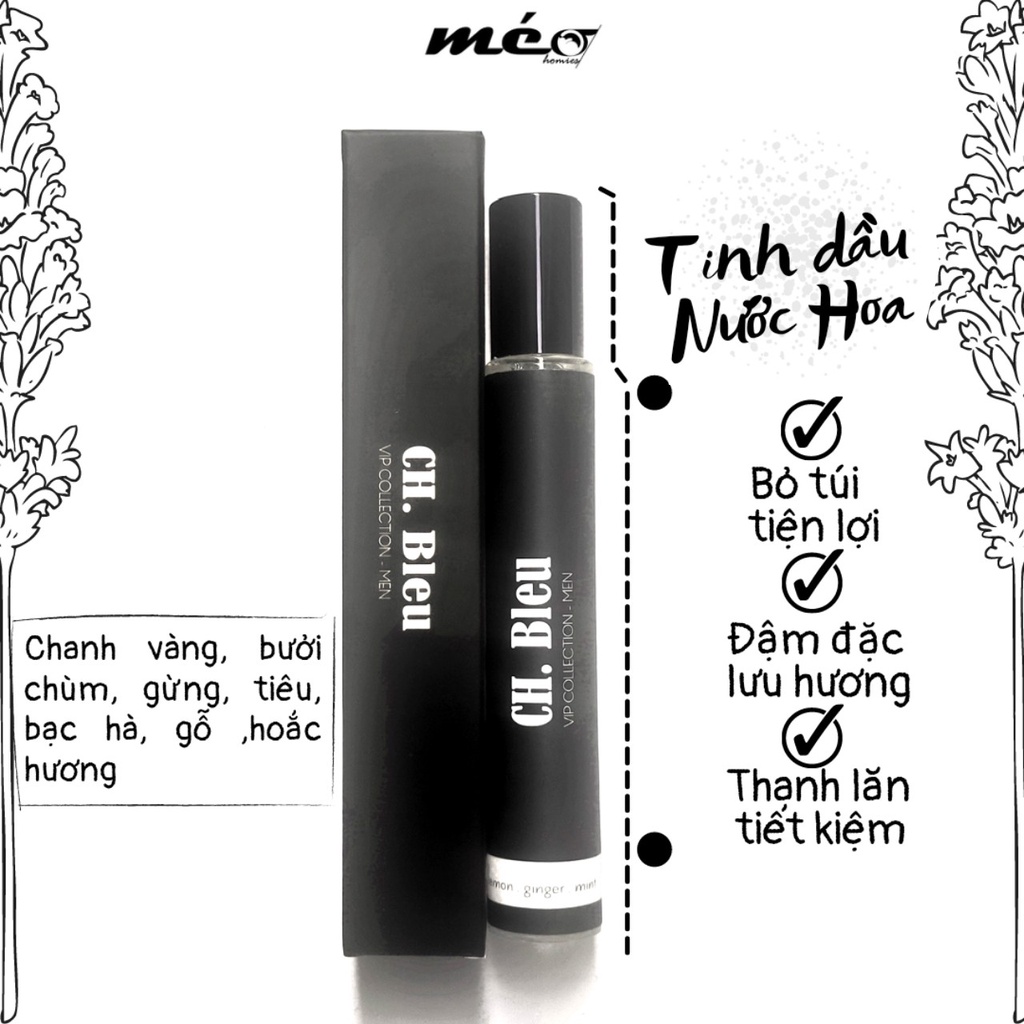 Tinh Dầu Nước Hoa Nam VIP CH Bleu dạng lăn bỏ túi - MÉO Homies