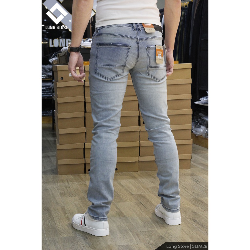 Quần jean nam trơn màu xanh bạc ✅FREESHIP✅ Quần bò nam dáng ôm Pull&amp;Berr SLIMFIT skinny co giãn cao cấp - SLIM28