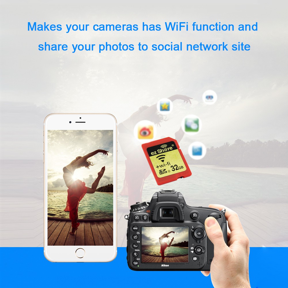 Ĩ EZ share WiFi Share Memory SD Card Wireless Camera Share Card SDHC Flash Card Class 10 32GB for Canon/Nikon/Sony