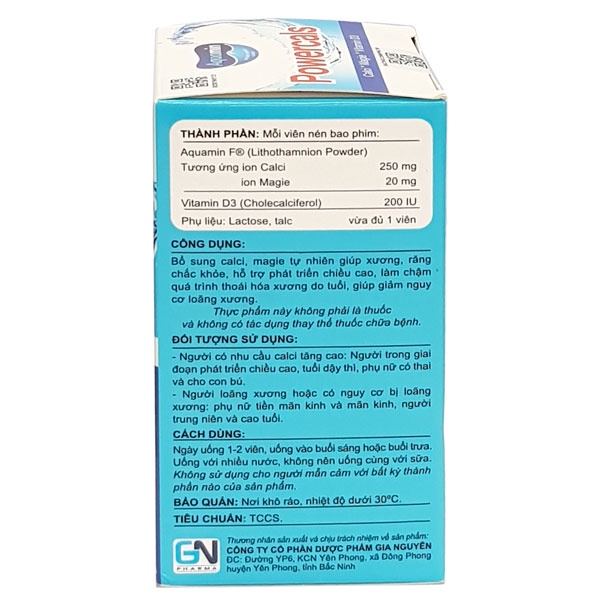 Powercals – Bổ sung canxi tự nhiên cho mẹ bầu, giúp trẻ phát triển chiều cao, phòng ngừa loãng xương (Lọ 60 viên)