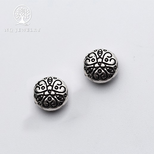 Charm bạc chặn hạt hình tròn dẹp họa tiết hoa văn - NQ Jewelry