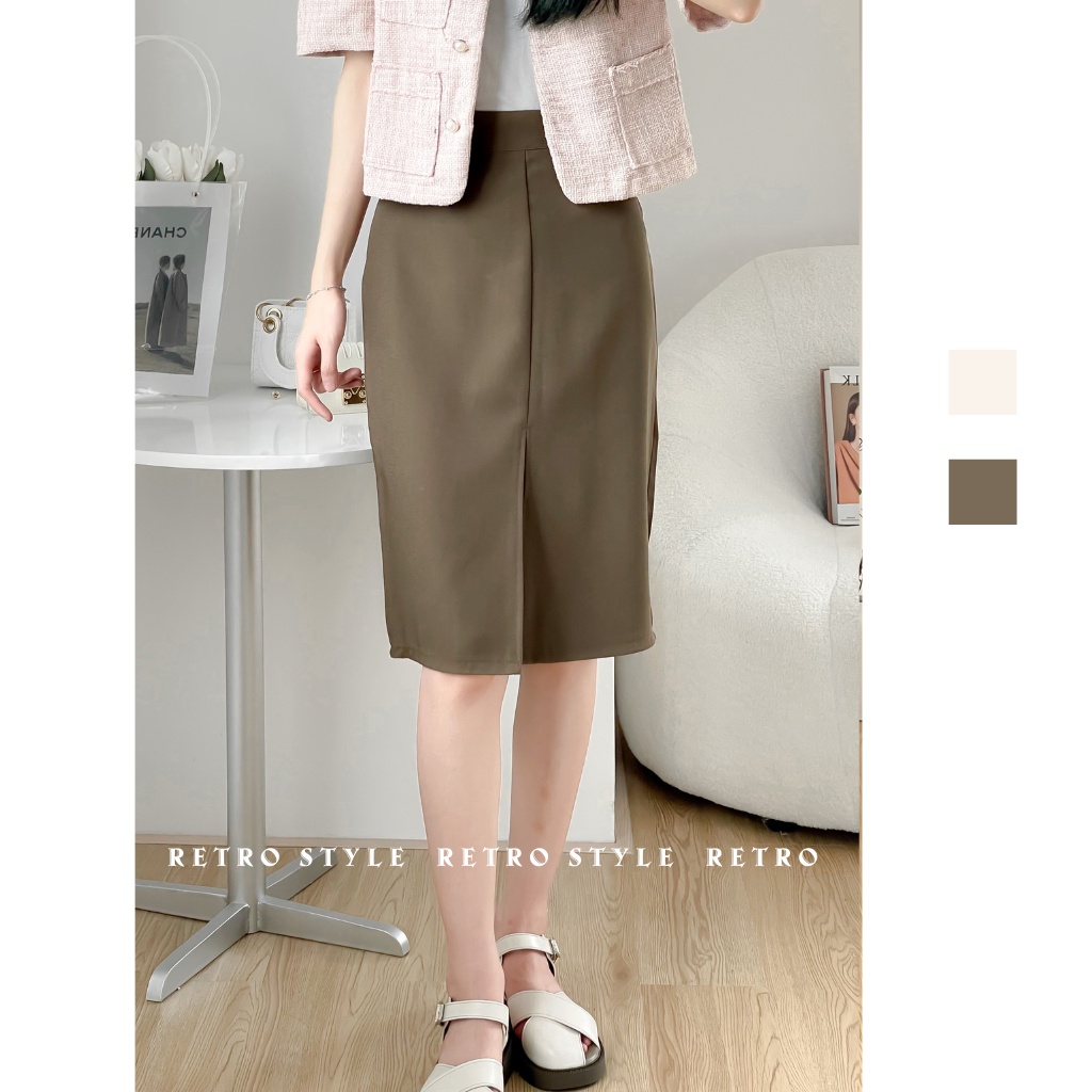 Chân váy dài xẻ giữa chất ruby mã 182 Retrostyle