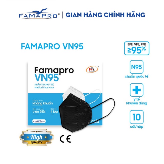 Khẩu trang VN95 Màu đen FAMAPRO NAM ANH 4 lớp giấy khang khuẩn(hộp 10 cái)