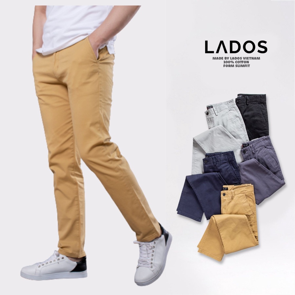 ☍✧Quần kaki dài trơn cao cấp nam tính LADOS - 14032 dáng slimfit chất dày dặn co giãn nhẹ, Âu sang trọng