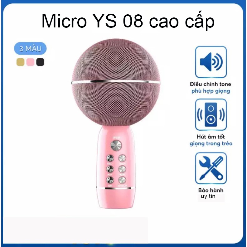 Micro bluetooth karaoke không dây - YS 08, mic hát đa năng livestream, thu âm kiêm loa blutooth