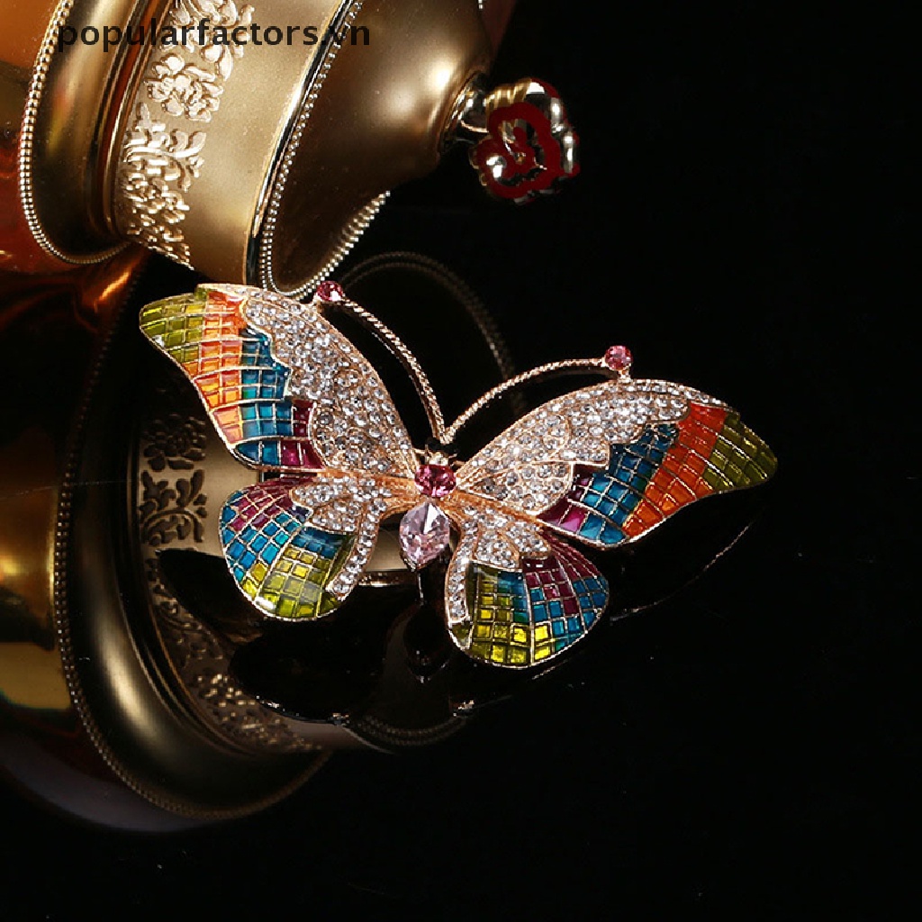 Ghim Cài Áo Hình Bướm Lớn Tráng Men Đính Đá Cho Nữ [VN]