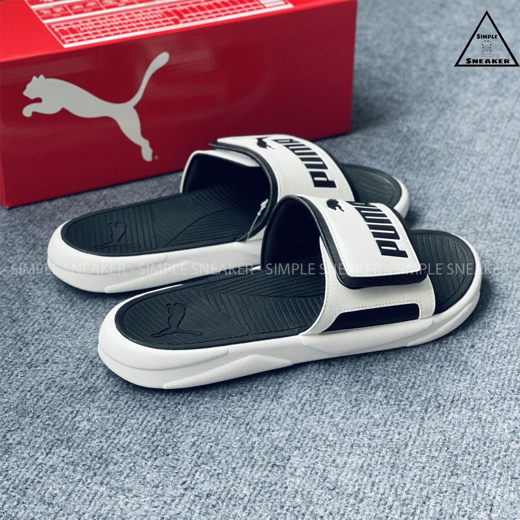 Dép Puma Royalcat Comfort 💙CHÍNH HÃNG💙Dép Quai Ngang Puma Royalcat Quai Dán Trắng Đen  Simple Sneaker