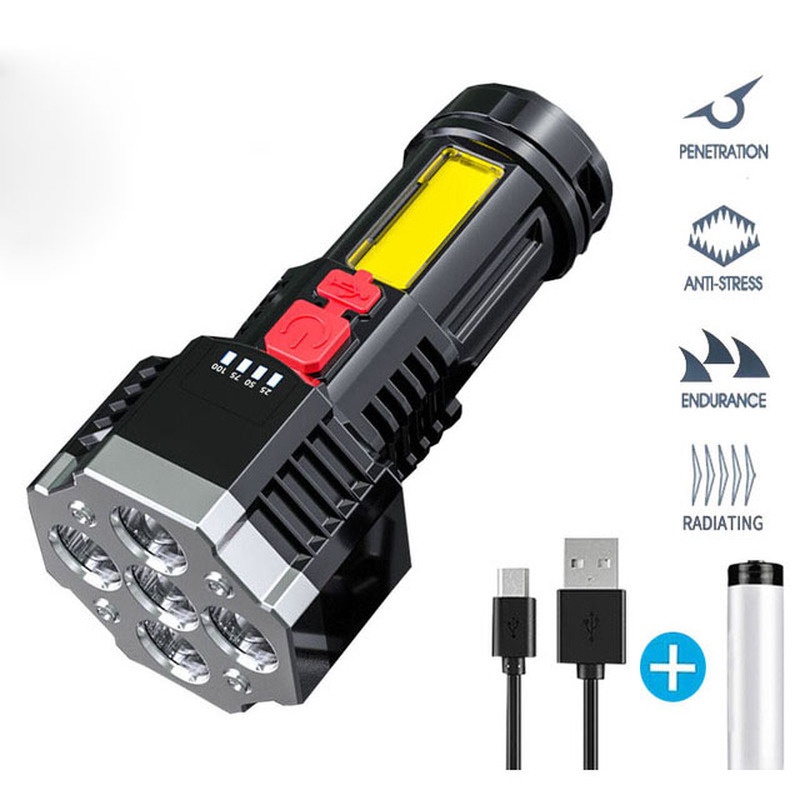 Đèn pin 5 bóng led siêu sáng chống thấm có thể sạc lại bằng usb