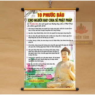 Tranh chữ 10 Phước Báu cho người chia sẻ Phật Pháp 40x60cm bằng vải phủ bóng cao cấp, dày dặn