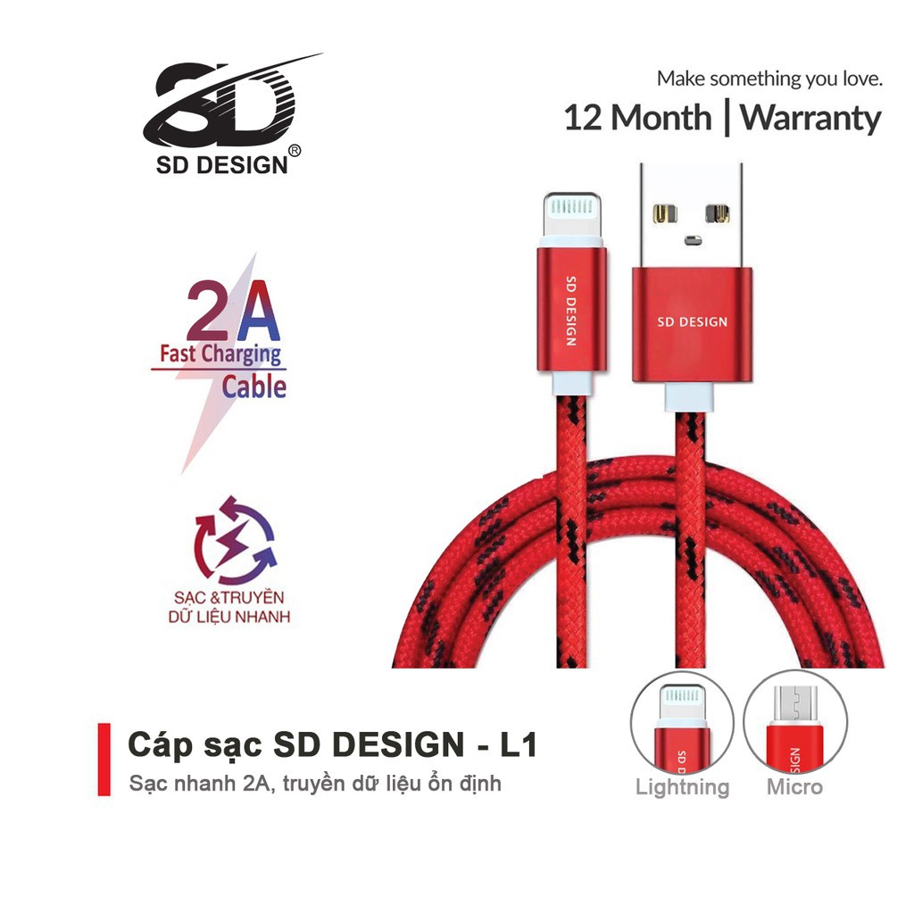 [Giá Sỉ] Cáp Sạc dây dù chính hãng SD DESIGN L1 cho iPhone,và dây sạt Micro USB, xạc chống đứt Bảo Hành 12 tháng