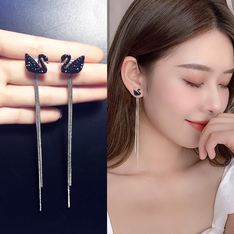 Đôi Khuyên Tai HìNh Thiên Nga PhốI Tua Rua DàI ThờI Trang Cho Nữ