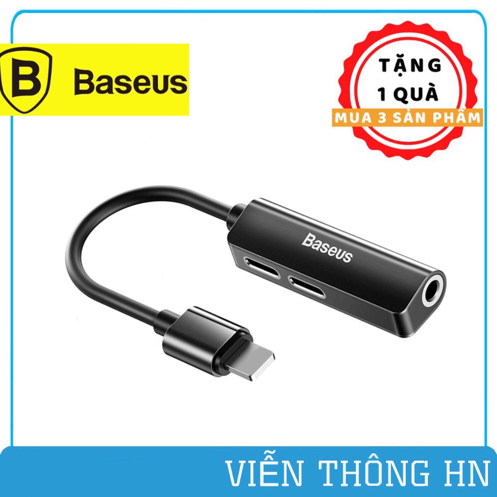 Bộ chia Baseus L52 từ cổng lightning ra 2 đầu lighning và jack 3.5mm chia 1 thành 3 có thể đàm thoại cho iphone ipad