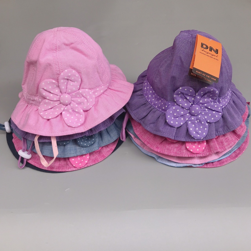 Nón vành tròn viền bèo linen hoa 5 cánh Duy Ngọc size 48cm