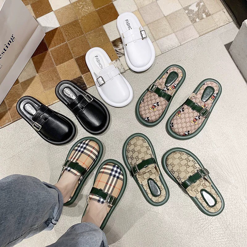 85[SẴN GD 39] Sục da mềm mũi tròn phối khuy (ảnh thật ở cuối)
