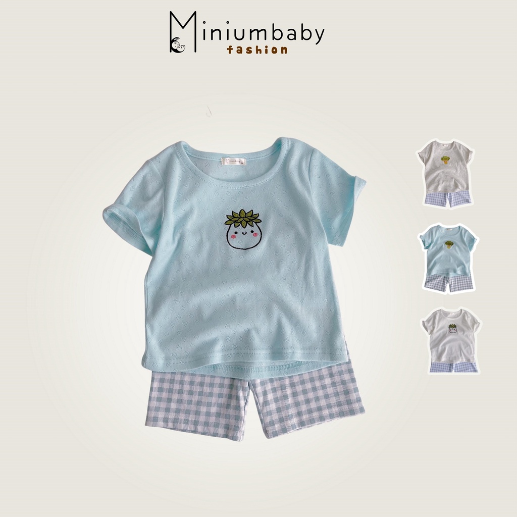 Bộ cộc tay thêu bé trai, bé gái từ 1 đến 4 tuổi, chất liệu cotton thông thơi, set unisex MiniumBaby-SB1184