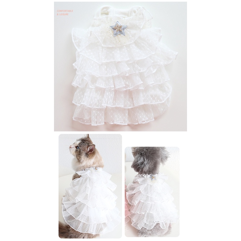 Váy hai dây voan bi tầng đính ngôi sao CAMQUYTSTORE cho chó mèo