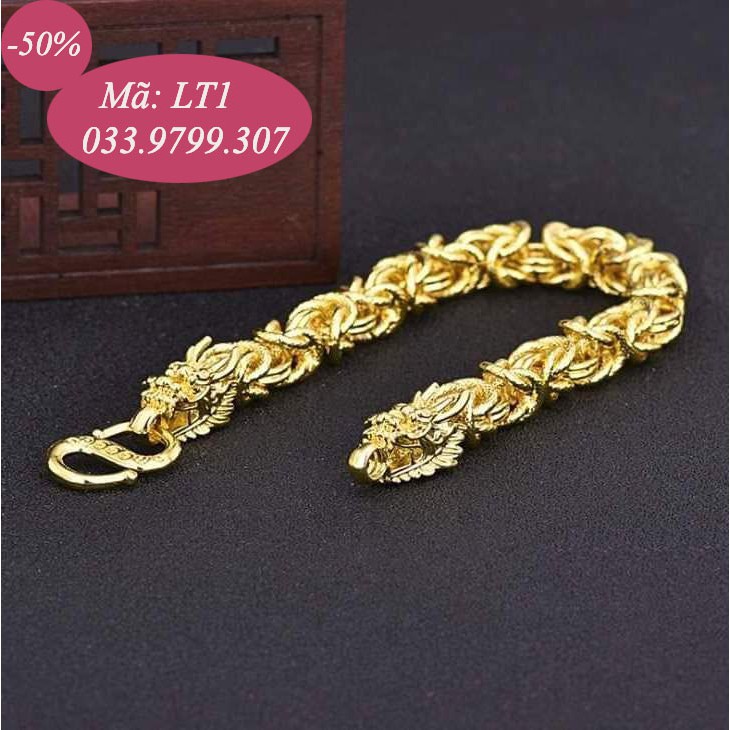 Lắc tay nam 2 đầu rồng mạ vàng 18K