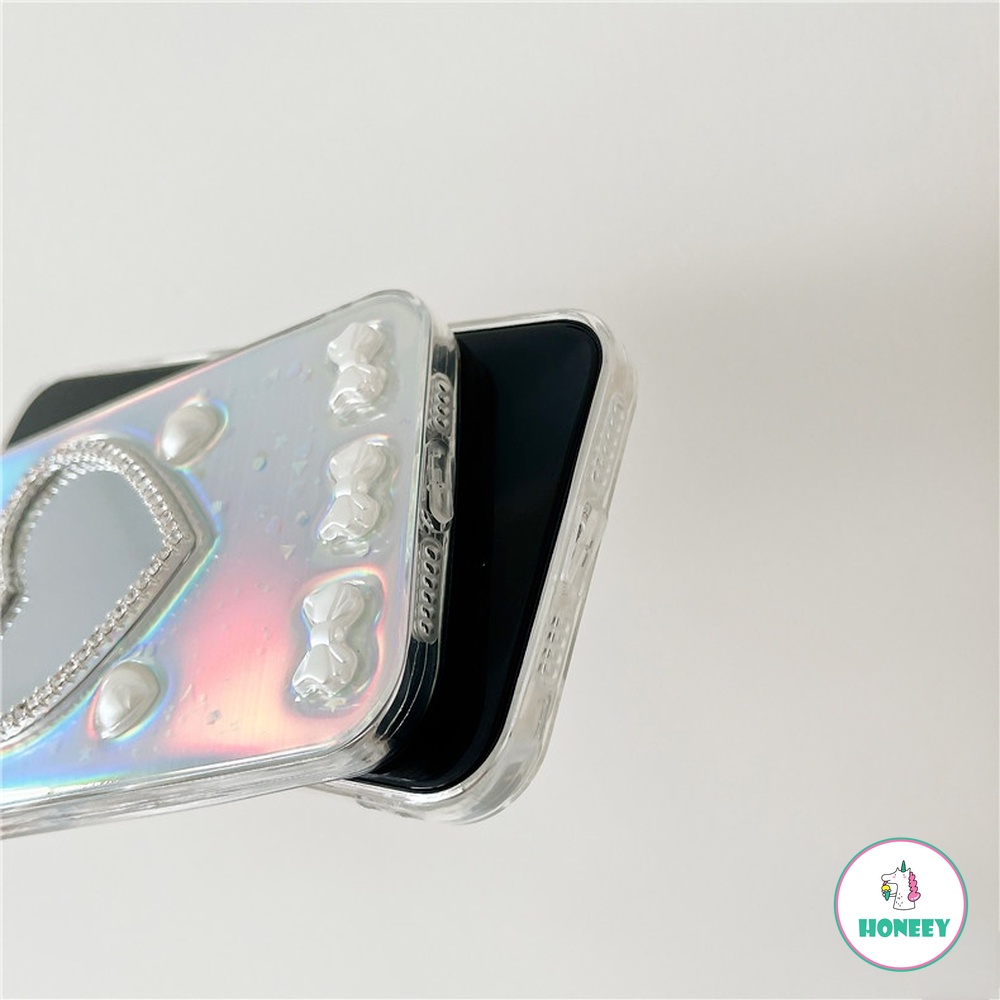 Ốp điện thoại tpu mềm chống sốc đính nơ phối gương trang điểm cho iPhone 13 12 11 pro max x xs xr 8 7 plus | BigBuy360 - bigbuy360.vn