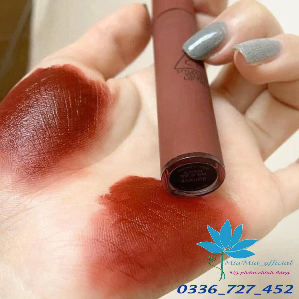 Son 3CE Velvet Lip Tint Taupe Son Tint Kem Lì Màu Đỏ Nâu Bền Màu Lâu Trôi