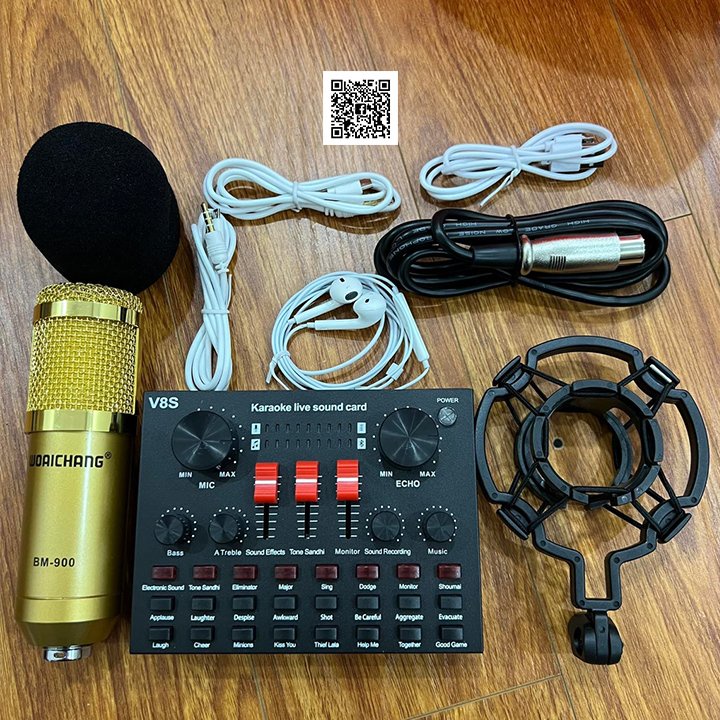 Bộ micro thu âm BM900 và sound card âm thanh V8S tặng kèm tai nghe