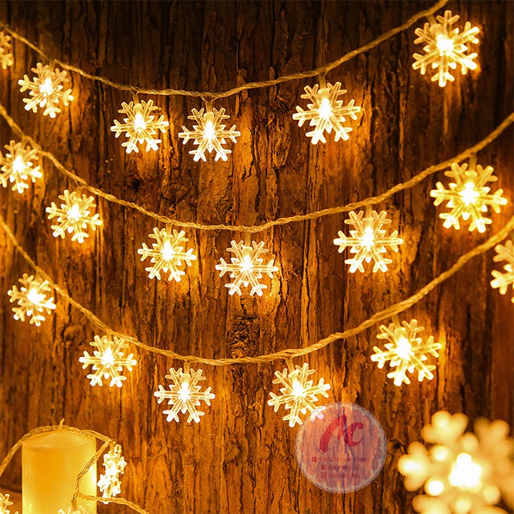 Dây đèn led 15 bông tuyết trang trí decor nhà cửa - dây đèn 3,2m cắm điện,đèn giáng sinh hình ngôi sao, bông tuyết_ 0111