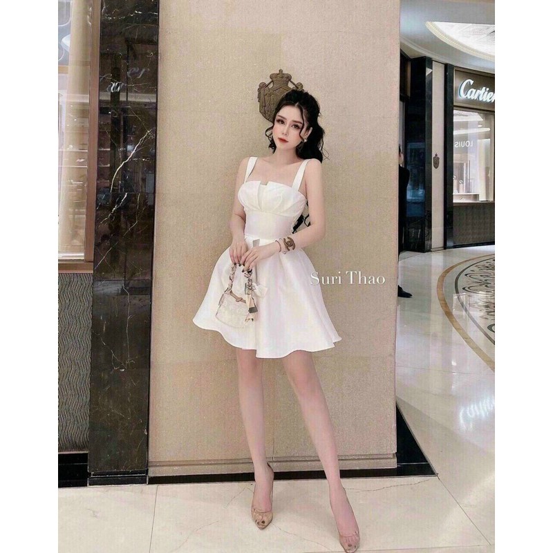 Đầm hai dây xếp ly tiểu thư