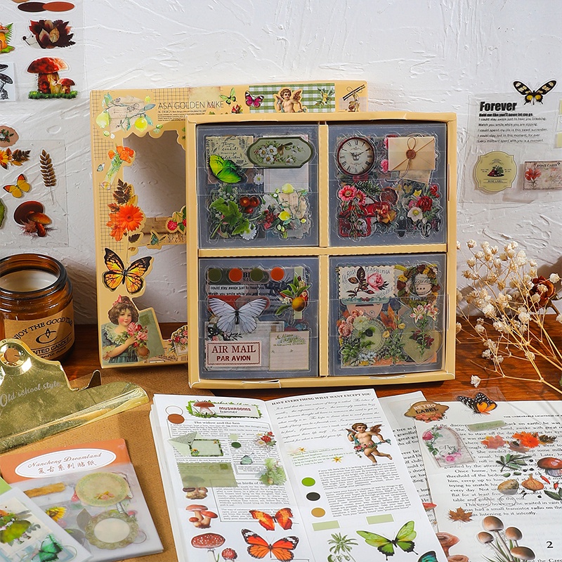 Set 100 Tấm Sticker Trong Suốt Trang Trí Sổ Tay Phong Cách Vintage