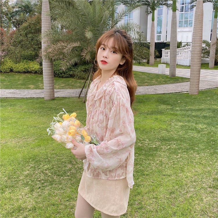 Áo Sơ Mi Tay Phồng Dáng Rộng In Họa Tiết Hoa Dễ Phối Đồ Thời Trang Cho Nữ