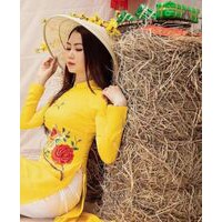 Áo dài truyền thống, Áo Dài thêu hoa màu vàng-Mã T3