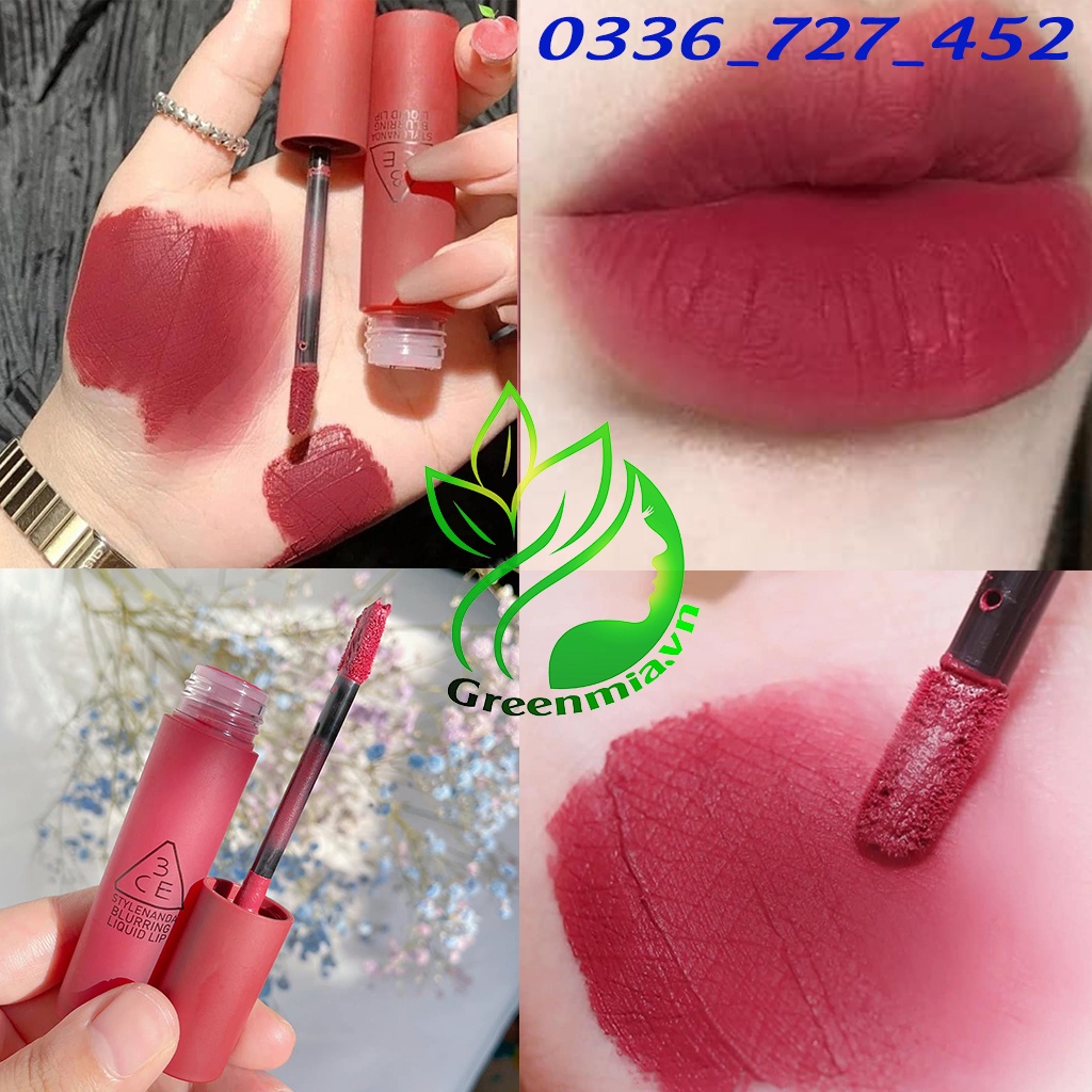 Son Kem Lì 3CE Blurring Liquid Lip Bearberry Hồng Nâu Mận Tôn Da