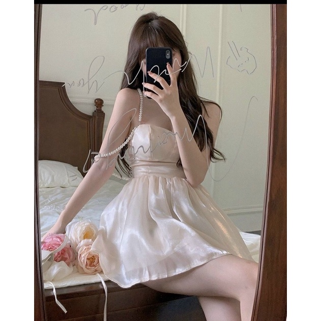 Váy Thiết Kế Hai Dây Ngọc Dáng Xòe Cup Ngực Dự Tiệc Chất Tơ Cao Cấp Màu Nude V166 Free Size AĐ BOUTIQUE