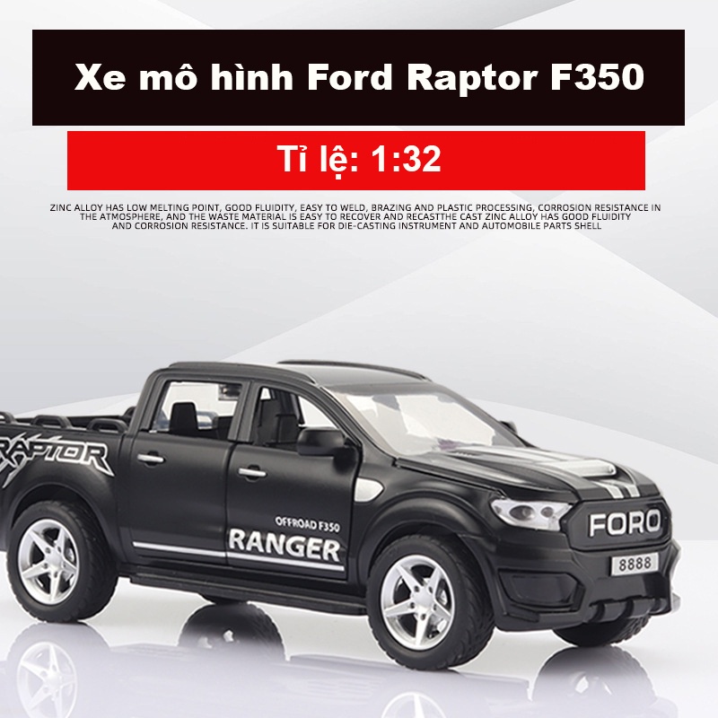 Mô hình xe ô tô FORD RAPTOR F350 tỷ lệ 1:32 khung hợp kim cót chạy đà có đèn âm thanh mô phỏng
