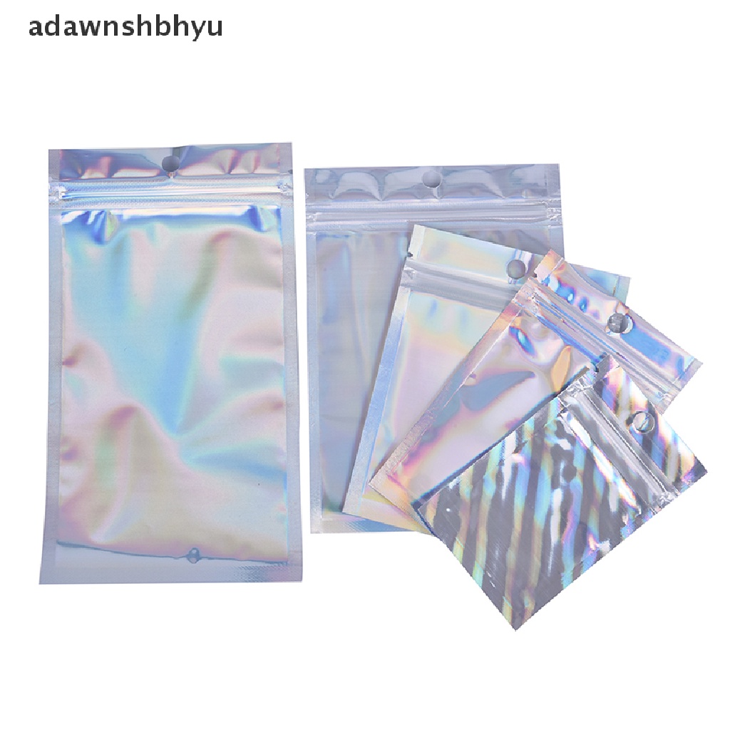 adawnshbhyu 10Pcs Iridescent Zip lock Pouches Cosmetic Plastic Laser Holographic Zipper Bags VN