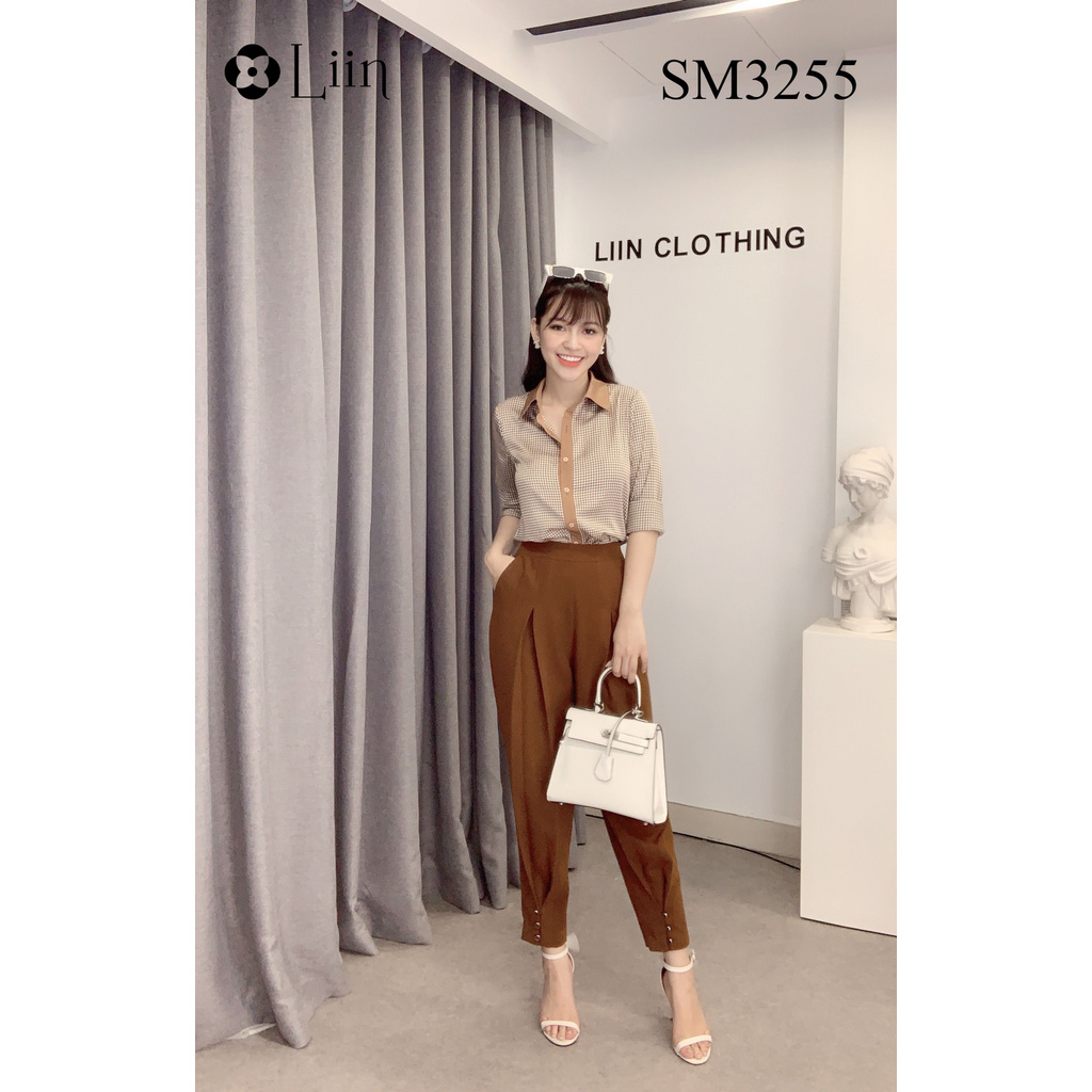 Áo Sơ Mi nữ cao cấp hoạ tiết Răng Sói Nâu kiểu dáng thanh lịch Liin Clothing SM3255