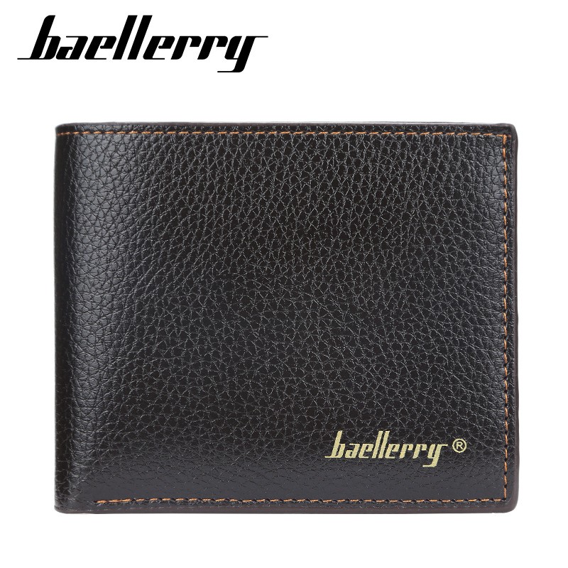 「COD」Baellerry Men's Short Wallet Korean Version of The Lychee Pattern Open Wallet Simple Leather Wallet