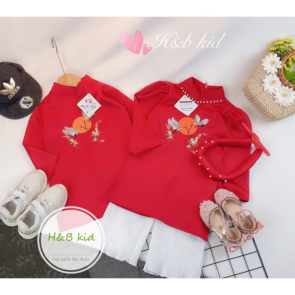 Áo dài lụa bé trai có thêu hình Hạc siêu đẹp cho bé diện tết  ADCT