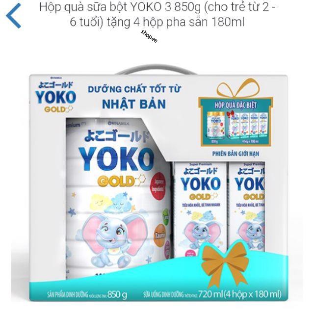 Hộp quà sữa bột YOKO 3 850g (cho trẻ từ 2 - 6 tuổi) tặng 4 hộp pha sẵn 180ml