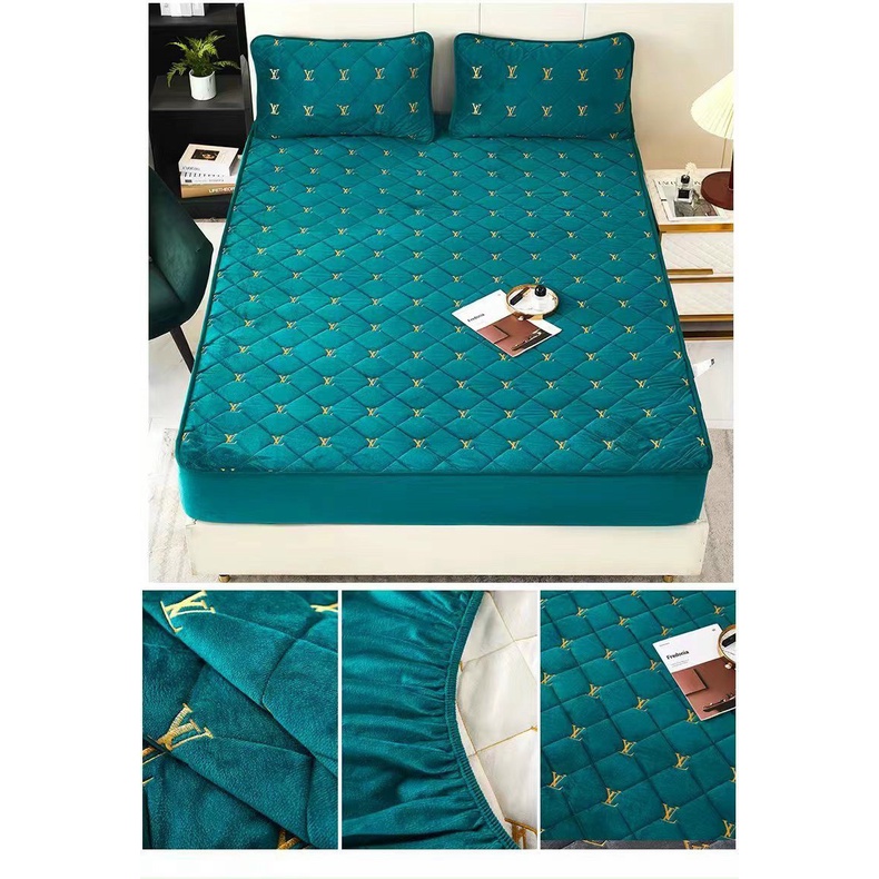 Bộ ga gối nỉ nhung trần bông cao cấp chuẩn Loại 1, ga giường  bọc đệm mềm mịn dành cho 4 mùa đường trần dầy dặn