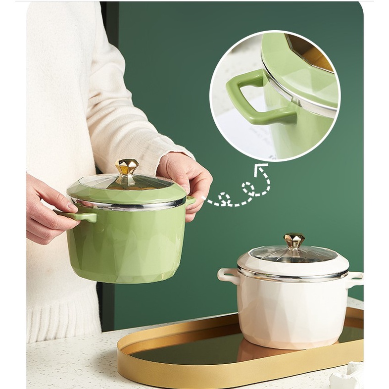 Bát mì Inox 304 họa tiết kim cương sang trọng, tô mì - bát ăn dặm có nắp đậy trong suốt cách nhiệt 2 lớp an toàn cao cấp