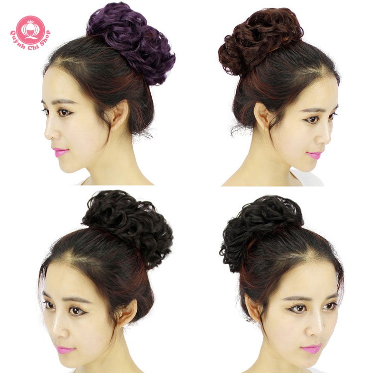 Tóc giả nữ búi xù tự nhiên CAO CẤP giống tóc thật - dây chun buộc tiện lợi nhanh chóng cho hè mát mẻ