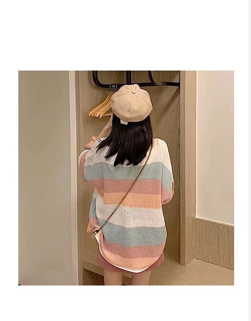 Set áo len kẻ ngang chân váy da ullzang có tách set