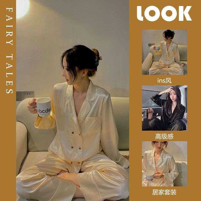 Bộ Đồ Ngủ Tay Dài Chất Lụa Thời Trang Xuân Thu Cho Nữ