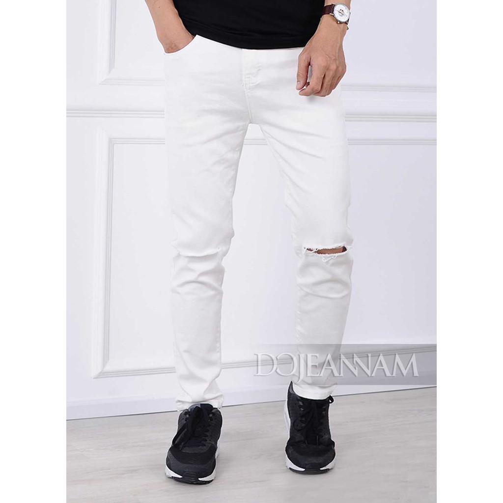 quần jean nam đen trắng rách gối trẻ trung phong cách | BigBuy360 - bigbuy360.vn