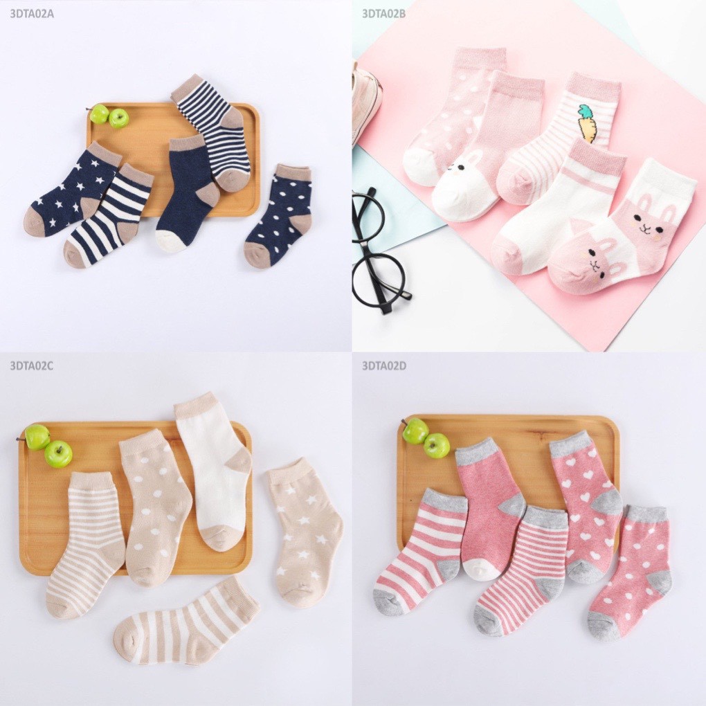 Bán Lẻ 1 Đôi [Mua Set 5 Đôi Tặng Túi Zip] Tất Cao Cổ Cho Bé Trai Bé Gái Từ 0-6 Tuổi 100% Cotton Mềm Mịn 3DTA02 GIAY3DOI